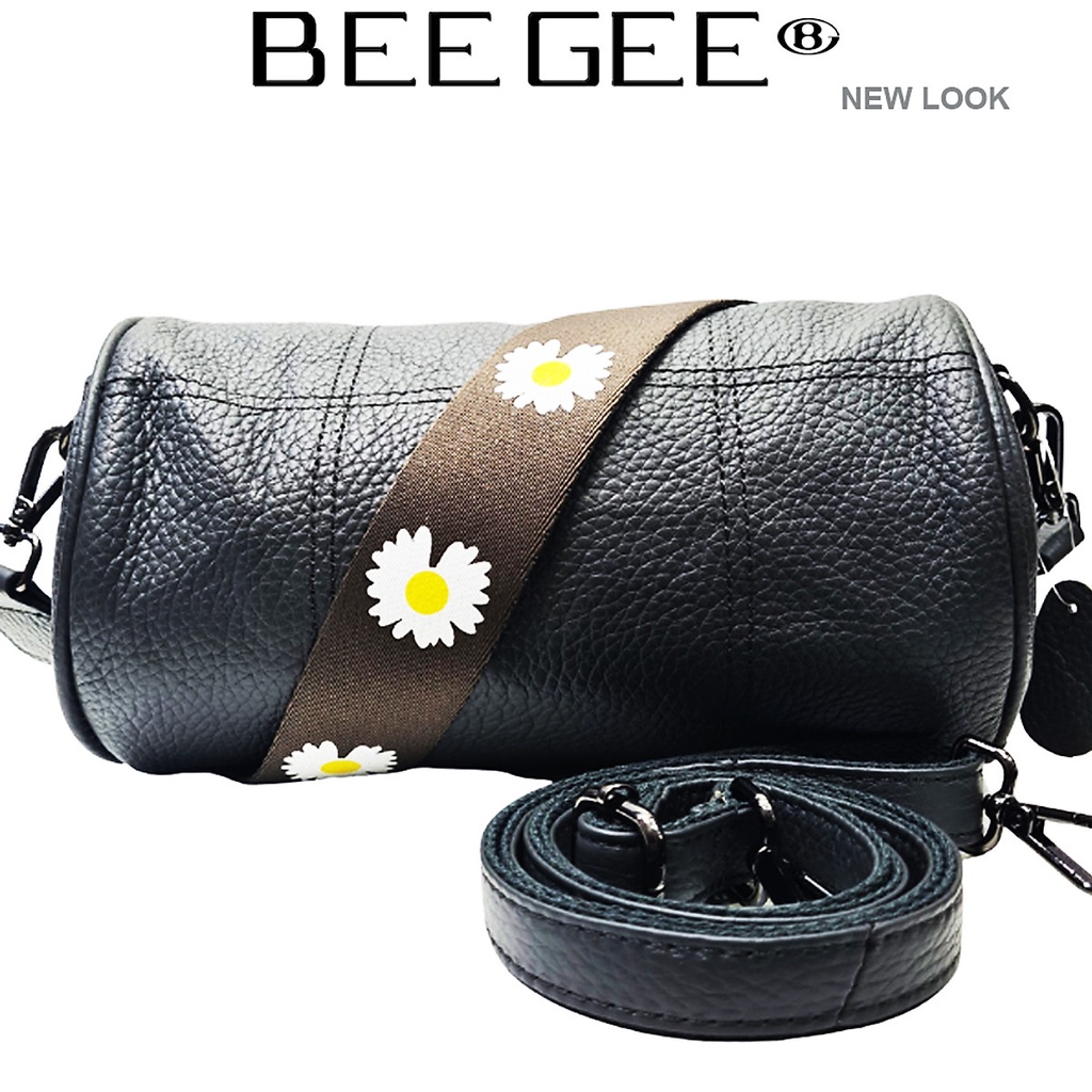 Túi Đeo Chéo Trống Tròn Cá Tính Nữ, da thật cao cấp BEE GEE 5116 (Dài 23 cm, đường kính 12cm)-Màu Xám