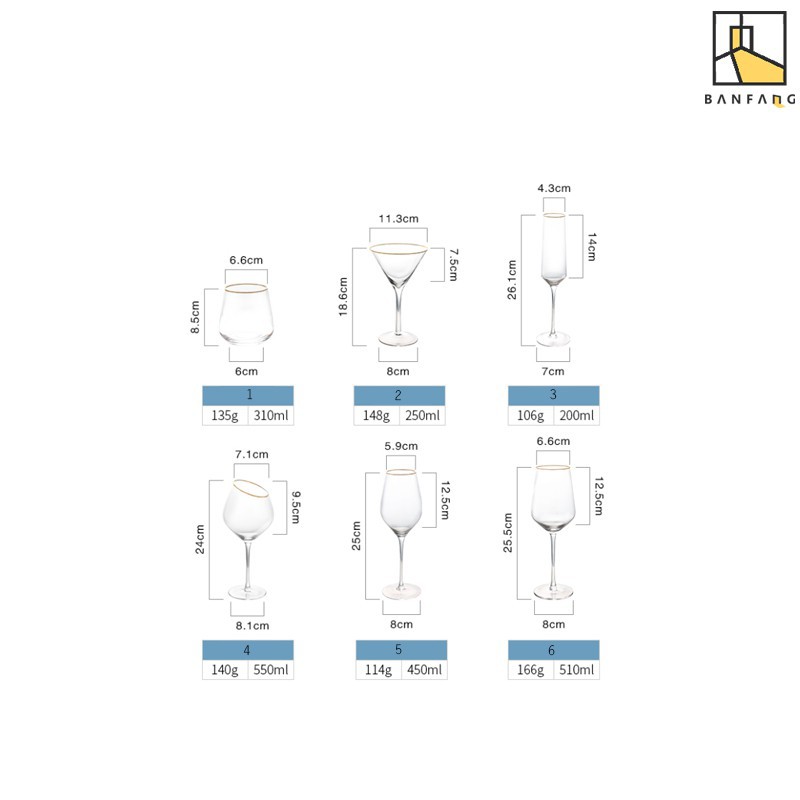 BANFANG Ly Uống Rượu Thủy Tinh Kiểu Dáng Đơn Giản Sang Trọng