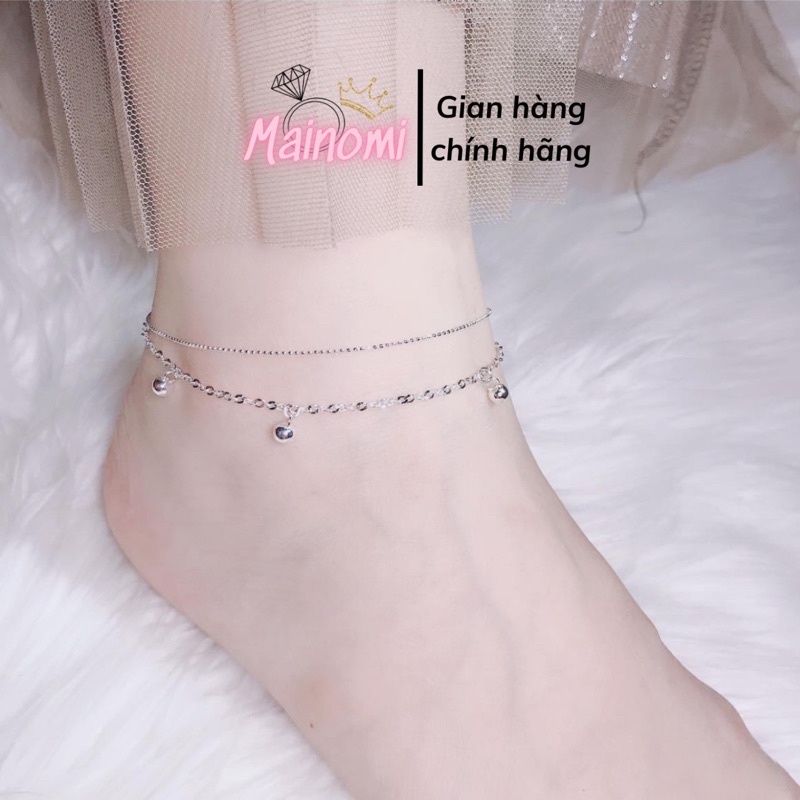 Lắc chân bạc kiểu kép 2 tầng mix chuông bạc. Nhẹ nhàng nàng thơ, Xinh xắn tinh tế Mainomi Shop Bạc Xinh