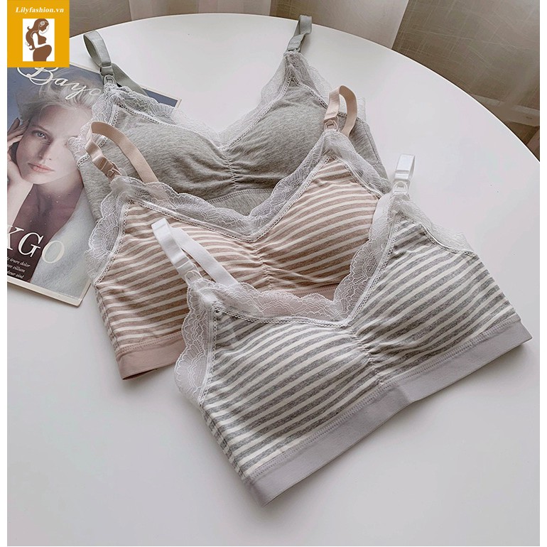 Áo Ngực Bà Bầu ,bra áo lót cotton viền ren cho con bú và sau sinh không gọng nâng đỡ chống chảy sệ cho mẹ bầu mới nhất