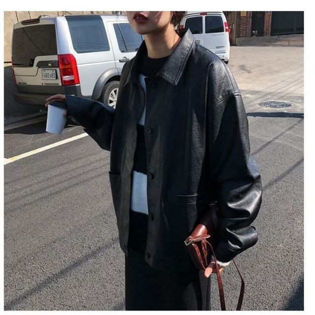 Áo khoác da dáng sơ mi thụng trẻ trung