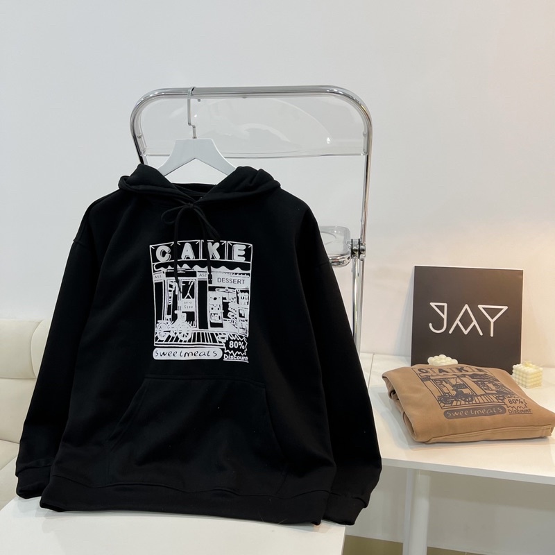 Áo Khoác Hoodie Nỉ Bông CAKE màu NÂU/ĐEN/XÁM  Nam nữ unisex/Áo hoodie có mũ form rộng Jaystoree