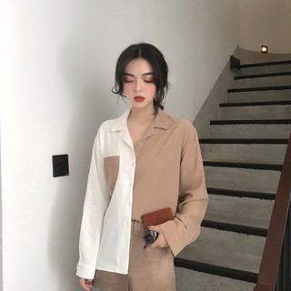 Áo sơ mi nữ trắng đen cổ vest