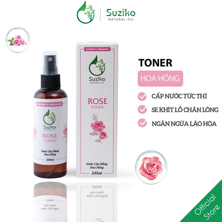 Nước toner cân bằng Suziko chiết xuất hoa hồng làm sạch giữ ẩm và giúp da tươi sáng | 100ml