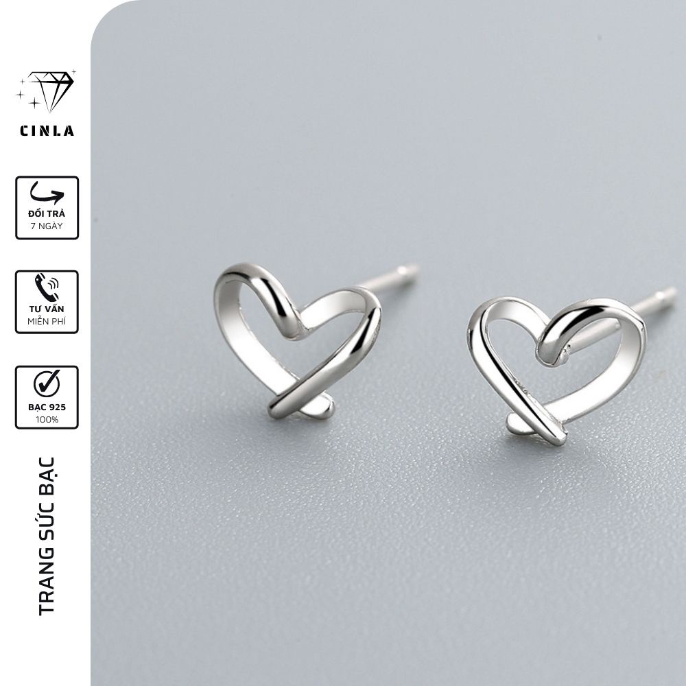 Khuyên tai nữ mạ bạc 925 hình trái tim dễ thương trang sức bạc CINLA KT020