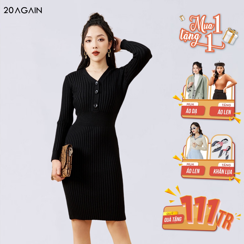 Váy len ôm body dài tay 20AGAIN, thiết kế basic, tôn dáng che khuyết điểm DLA0070 | BigBuy360 - bigbuy360.vn