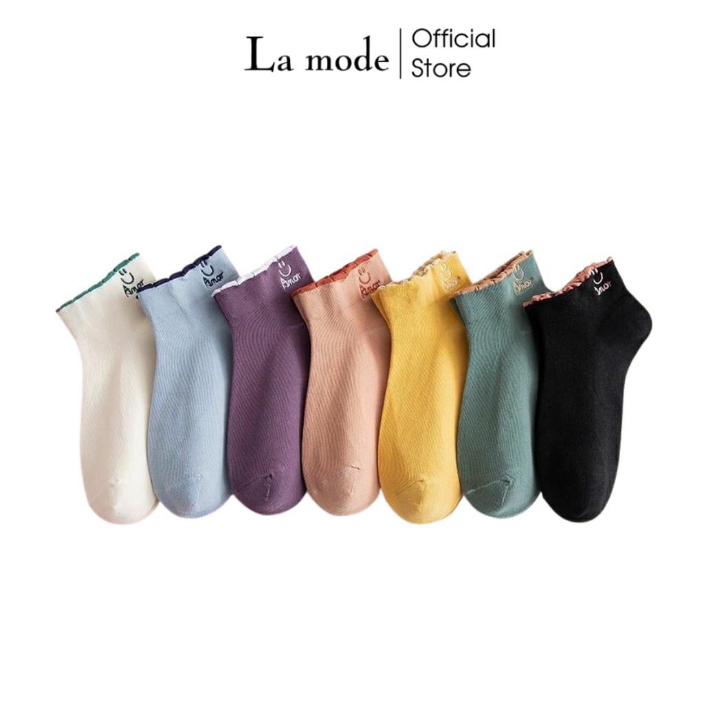 Tất Vớ Cổ Cao, Cổ Ngắn Họa Tiết Chữ Màu Pastel Dễ Thương - La mode