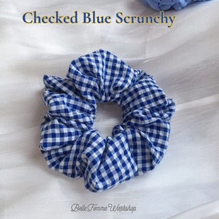Belle Femme - Chun buộc tóc vải thô kẻ caro xanh biển (Cotton Blue Checked Scrunchies)