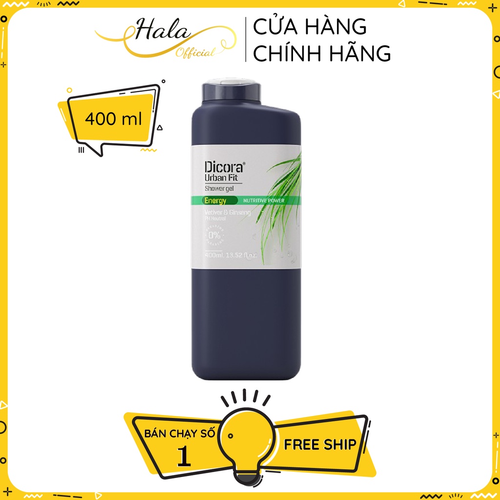 Sữa tắm nam Dicora Urban Fit Energy chiết xuất Cỏ Vetiver & Nhân Sâm 400ml - BioTopcare Official