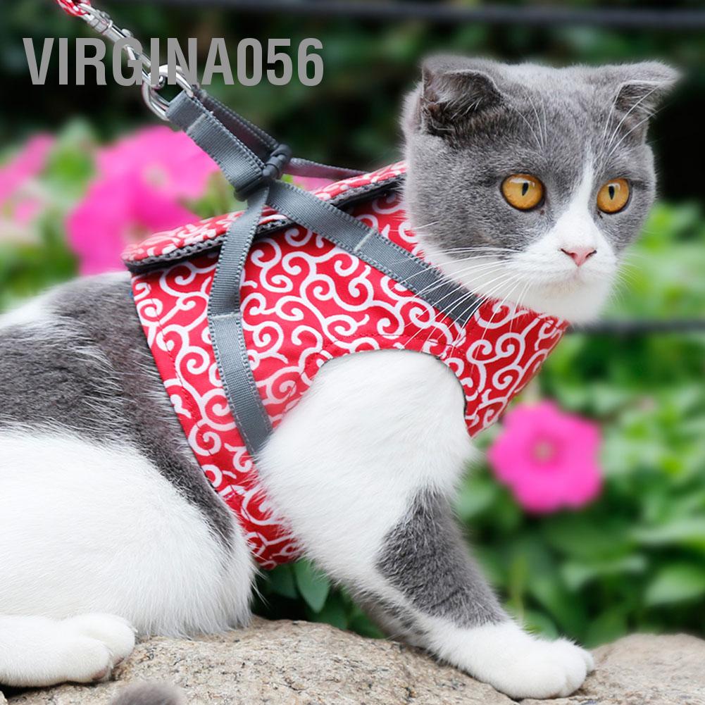 Virgina056 Virgina056 Escape Proof Cat Harness Vest có đệm với lưới mềm thể điều chỉnh dây buộc để mèo đi dạo