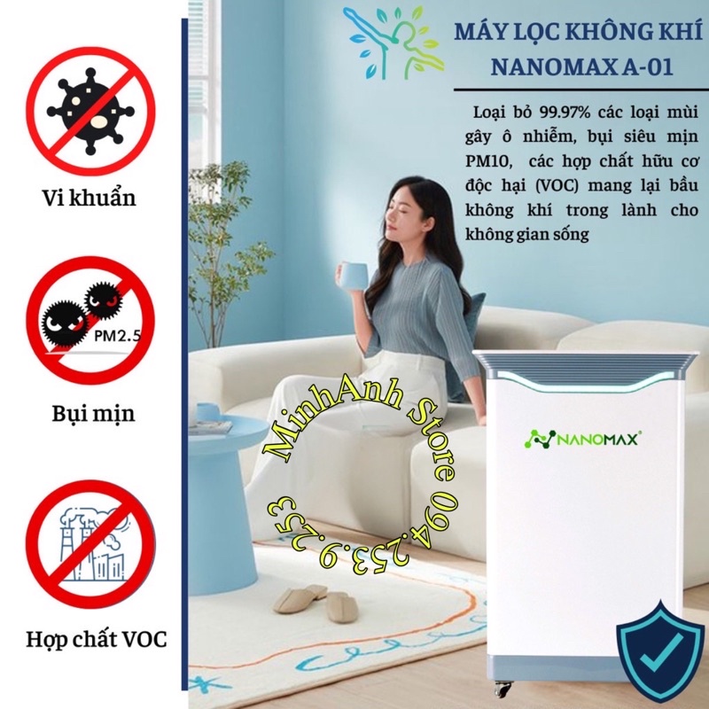 Máy Lọc Không Khí NANOMAX A-01, Bộ Lọc HEPA 4 Lớp Lọc Bụi Mịn, Màn Hình Cảm Ứng Tích Hợp Điện Thoại Thông Minh
