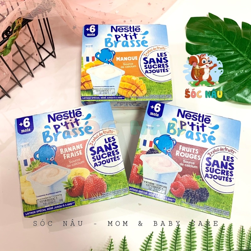 [Hàng Air] Sữa Chua Nestle Cho Bé Từ 6M. Mẫu Mới Lên Kệ Pháp Lốc 4 hũ x100g. Date t10,12/2021