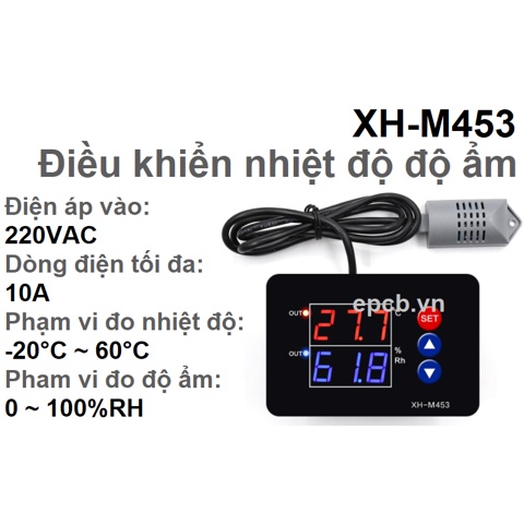 Bộ điều khiển nhiệt độ, độ ẩm hiển thi led XH-M453