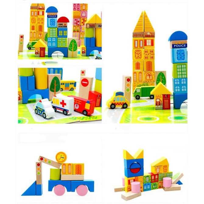 ĐỒ CHƠI GỖ MÔ HÌNH THÀNH PHỐ GIAO THÔNG nắp đỏ phát triển trí tuệ