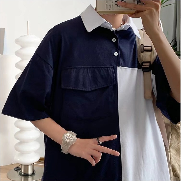 Áo Thun Polo Tay Ngắn Phối Màu Tương Phản Thời Trang Hàn Quốc Cho Nam