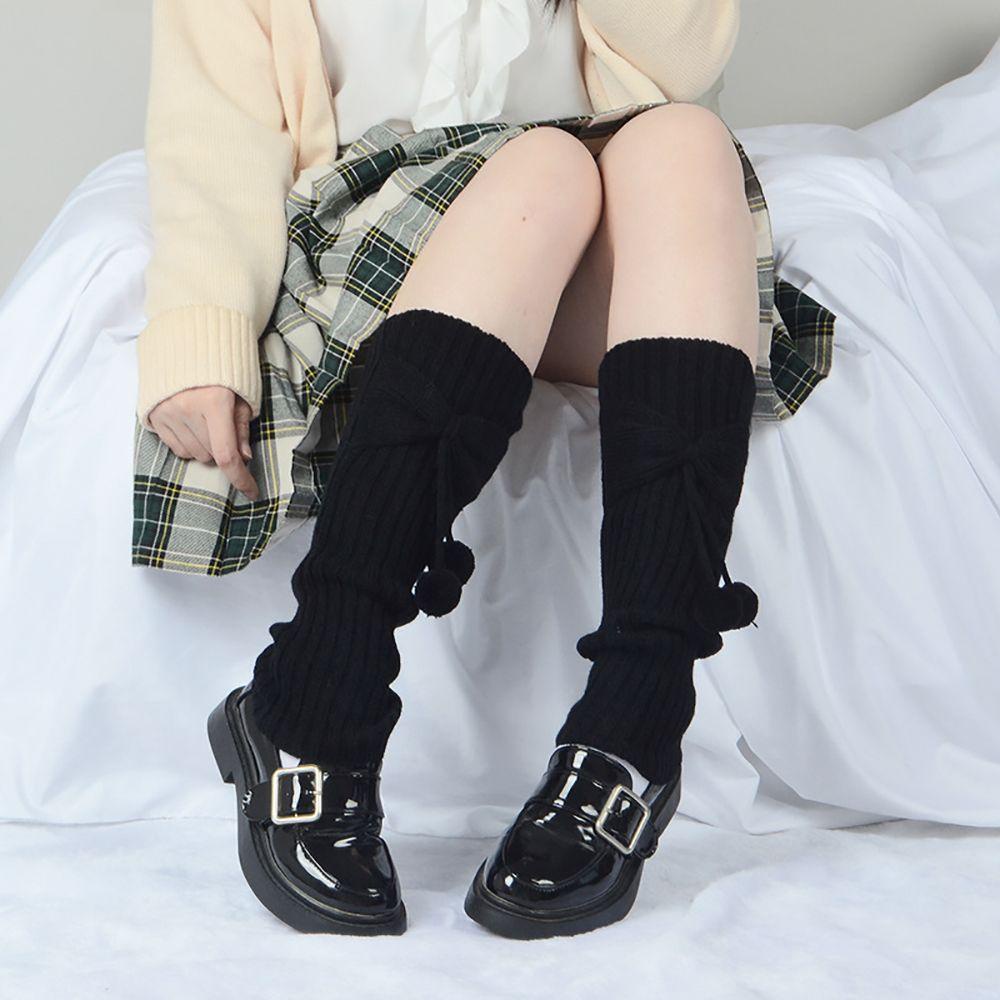 Vỏ Len Dệt Kim Giữ Ấm Chân Màu Trơn Đính Nơ Màu Sắc Ngọt Ngào Thoải Mái Cho Nữ