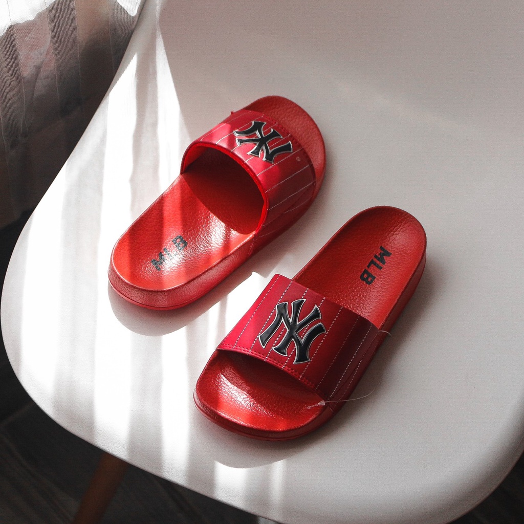 dép mlb-ny nữ quai ngang sọc màu dể thương