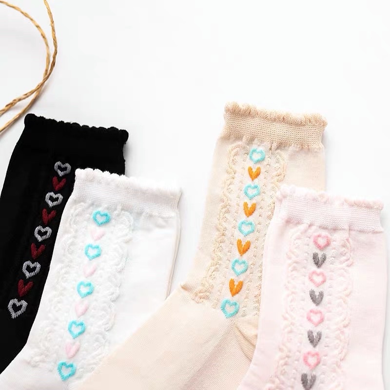 Set 04 tất/vớ len hoạ tiết tim dễ thương phong cách nàng thơ ullzang