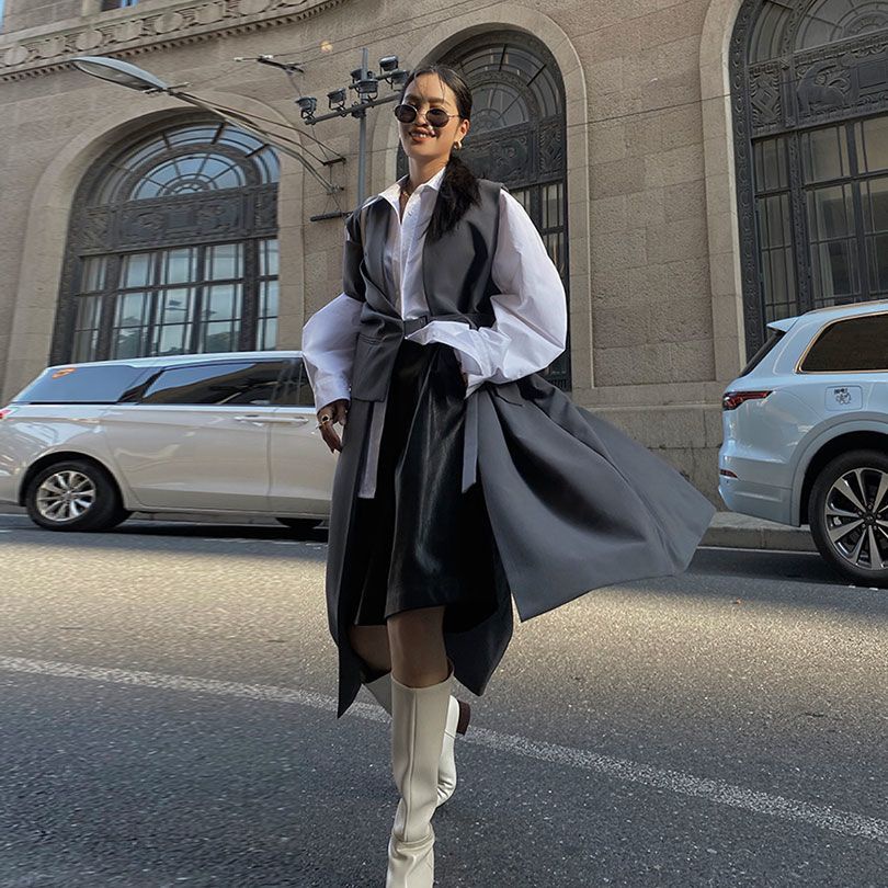 Áo Khoác Vest 22W F &amp; X Dáng Dài Ôm Eo Phong Cách Anh Quốc Thời Trang Xuân Thu Mới 2022