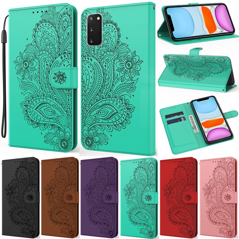 Bao Da Điện Thoại In Hoa Văn Sang Trọng Cho Samsung Galaxy A11 A21 A31 A41 M51 A21S M21 M31S wallet soft pu leather flip case cover