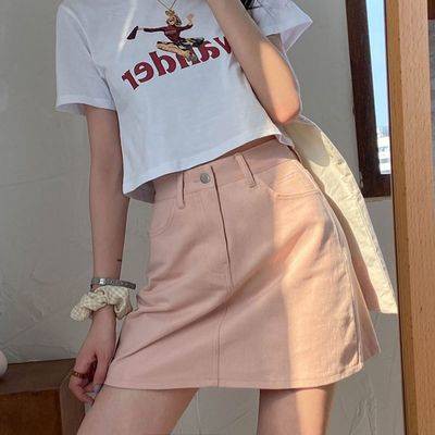 chân váy denim chữ a  VPY Ngắt Nữ Cáp Cao GiN D