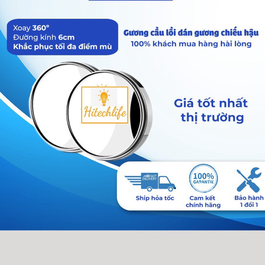 Bộ 2 Gương Cầu Lồi Có Viền Gắn Kính Hậu Xe Oto , Xe Hơi Xoay 360 Độ - Gương Lồi Xóa Điểm Mù Tráng Bạc Tặng Kèm Keo 3M