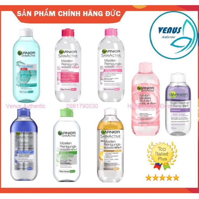 Nước tẩy trang Garnier Đức All in 1 Micellar Cleansing Water làm sạch sâu hàng ngày đủ loại 125ml &amp; 375ml - Hàng nội đia