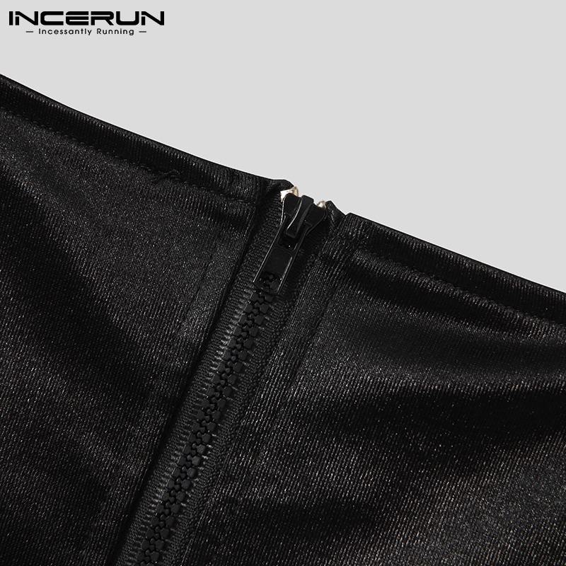 Áo lửng INCERUN màu đen có dây kéo thiết kế đơn giản quyến rũ cho nam