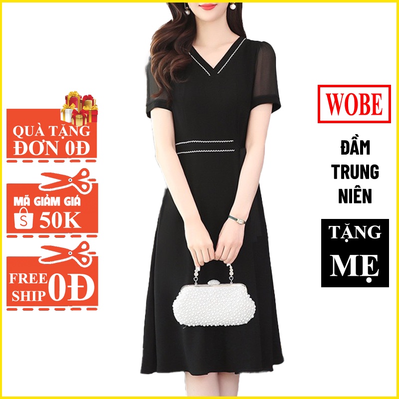 Váy trung niên cho mẹ, thiết kế đơn giản, thanh lịch, trẻ trung,  chất voan mềm mịn - WOBE Happy Mami - L01