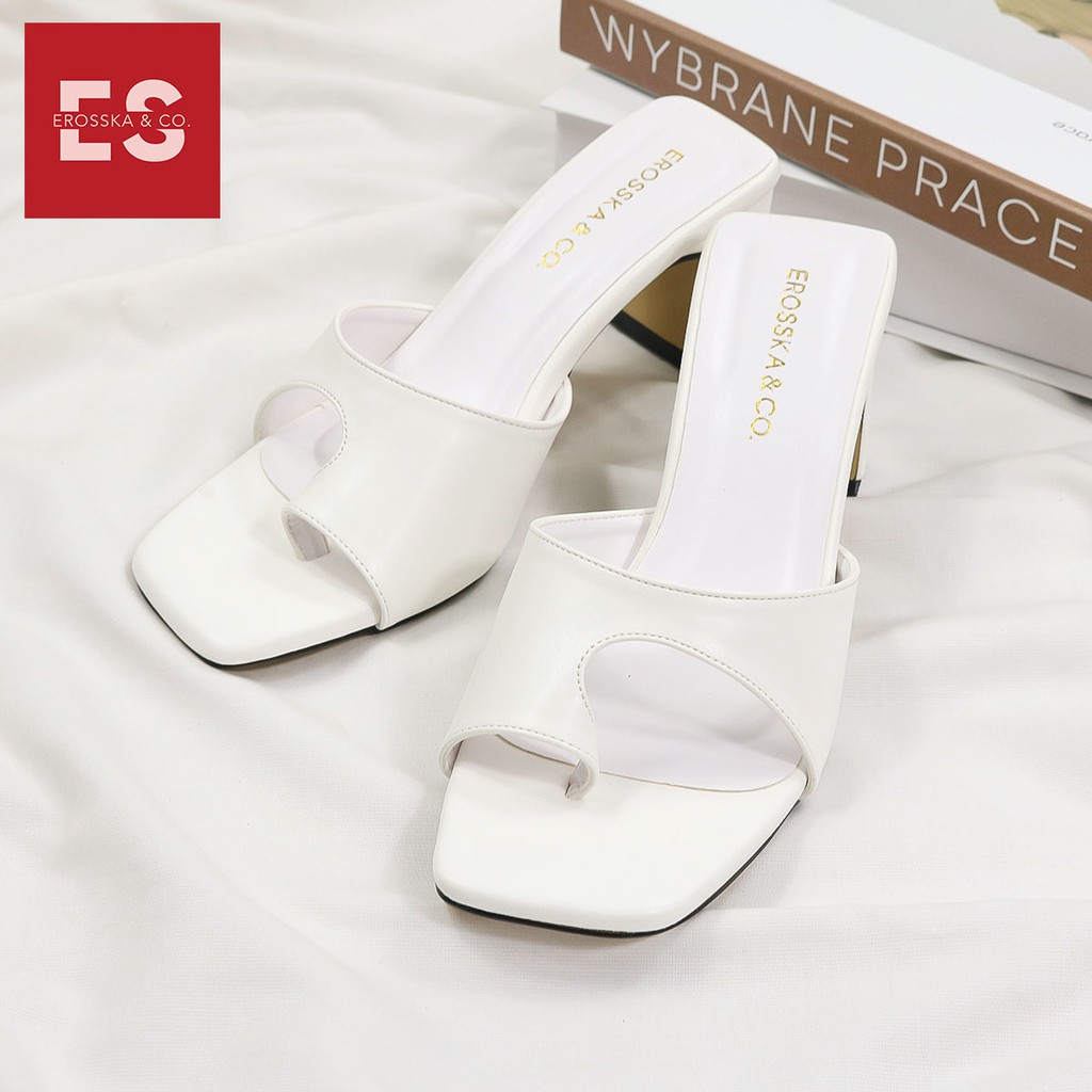 [Mã WABRTL3 -10% đơn 250K]Dép cao gót Erosska mũi vuông kiểu dáng xỏ ngón cao 7cm màu nude - EB027