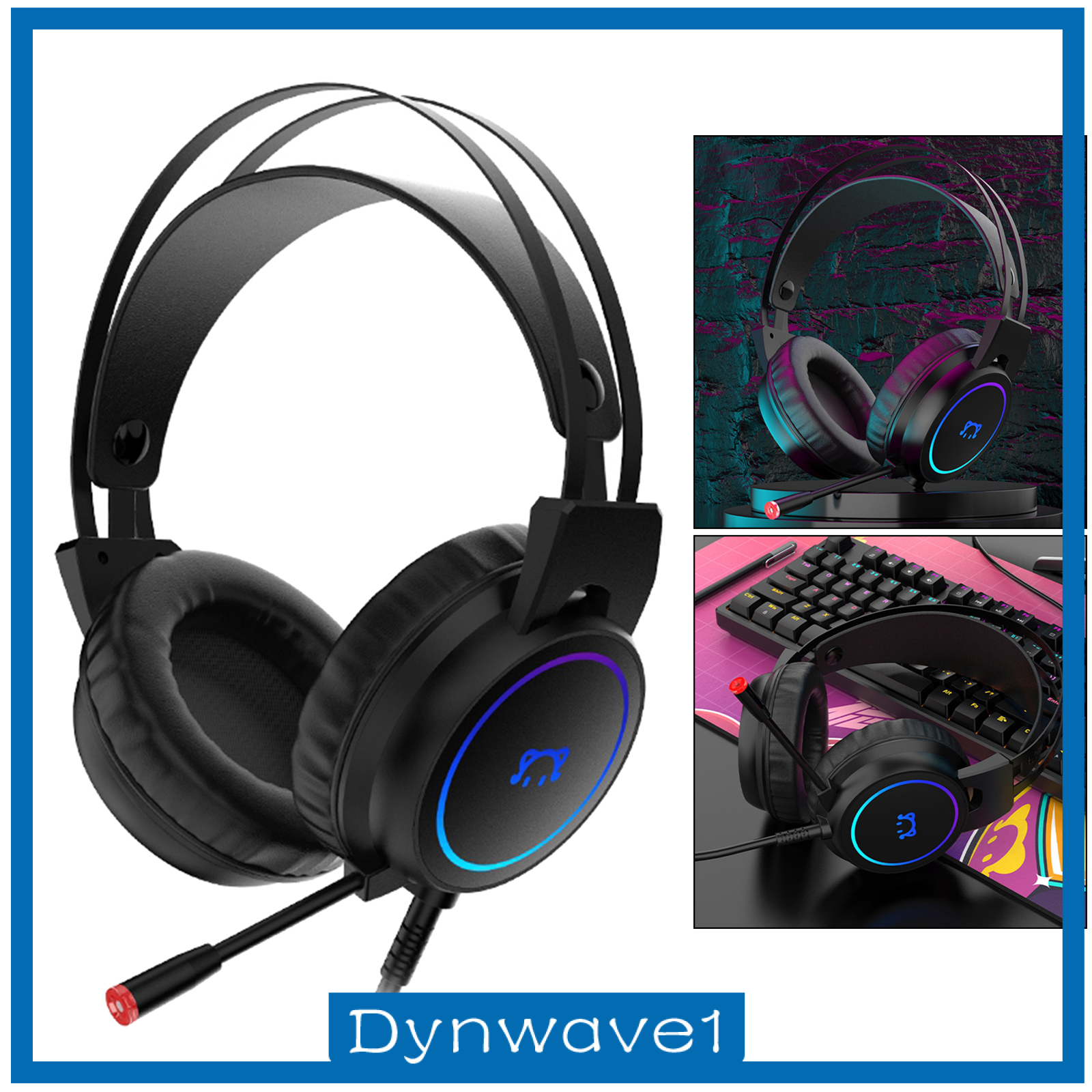 [DYNWAVE1]Gaming Headset Surround Sound Gaming Headphones with Noise Canceling Microphone, USB Over-Ear Headphone Wired with RGB Light, 50mm Driver for Laptop