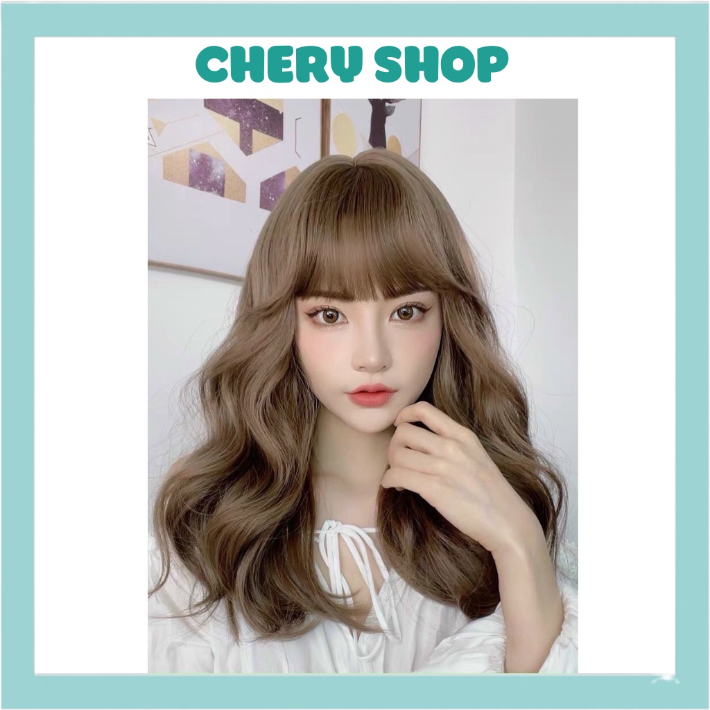 Tóc giả nữ đẹp nguyên đầu xoăn dợn sóng kiểu Hàn dài 40cm tặng kèm lưới trùm mã BHT0304