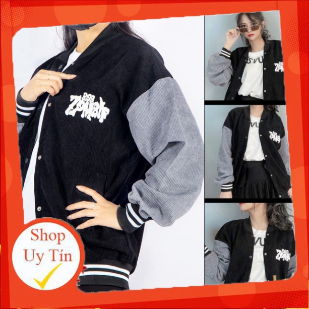 Áo khoác bomber kaki nhung tăm RobZombie varsity jacket unisex nam nữ form rộng GAZU -069