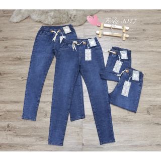 Quần Jean Nữ Xanh Cạp Chun Lưng Cao [Ảnh Thật]