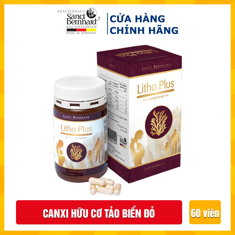 Hộp 60 viên Canxi hữu cơ từ tảo biển đỏ cho bà bầu không gây táo bón Sanct Bernhard Litho Plus