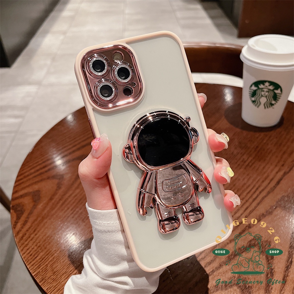 Ốp Điện Thoại Hình Phi Hành Gia Kim Tuyến Có Giá Đỡ Mạ Điện Cho Iphone 13 12 11 Pro Max Xs Max Xr 8 7Plus