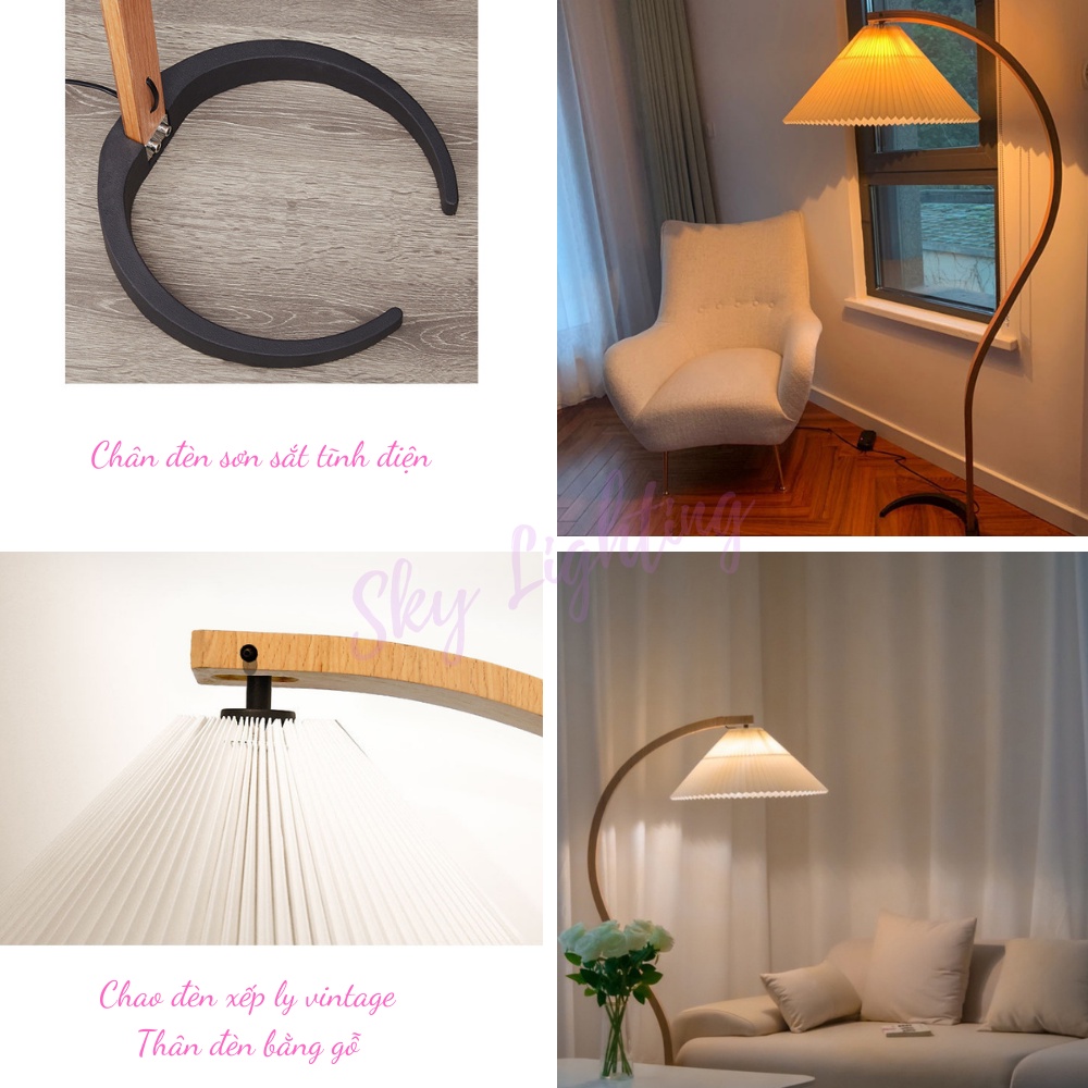Đèn cây đứng trang trí phòng khách dáng S đèn sàn sofa Tặng kèm bóng LED 9W SKY LIGHTNG