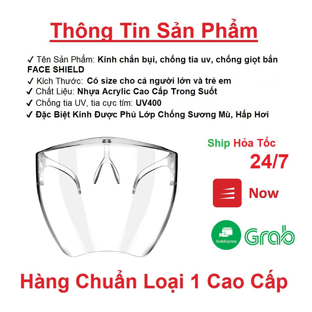 Kính Chống Giọt Bắn Phòng Dịch FACE SHIELD  HÀNG LOẠI 1 Kính Chắn Giọt Bắn Cho Trẻ Em , Người Lớn, Chắn Tia UV