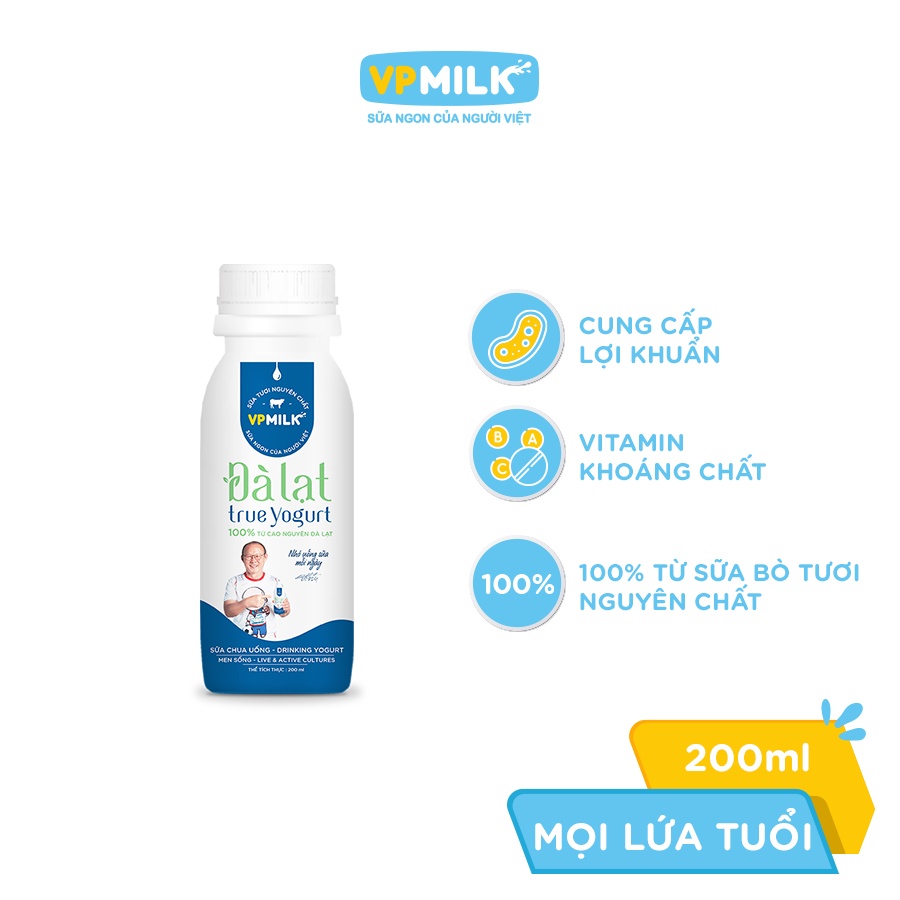 [CHỈ GIAO 2 GIỜ TẠI TP. Hồ Chí Minh] Sữa chua uống VPMilk Đà Lạt True Yogurt - chai 200ml