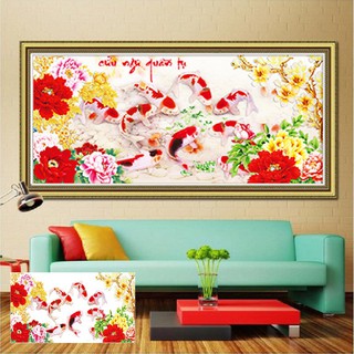 Tranh Đính Đá Cửu Ngư Quần Hội KT:149x71cm