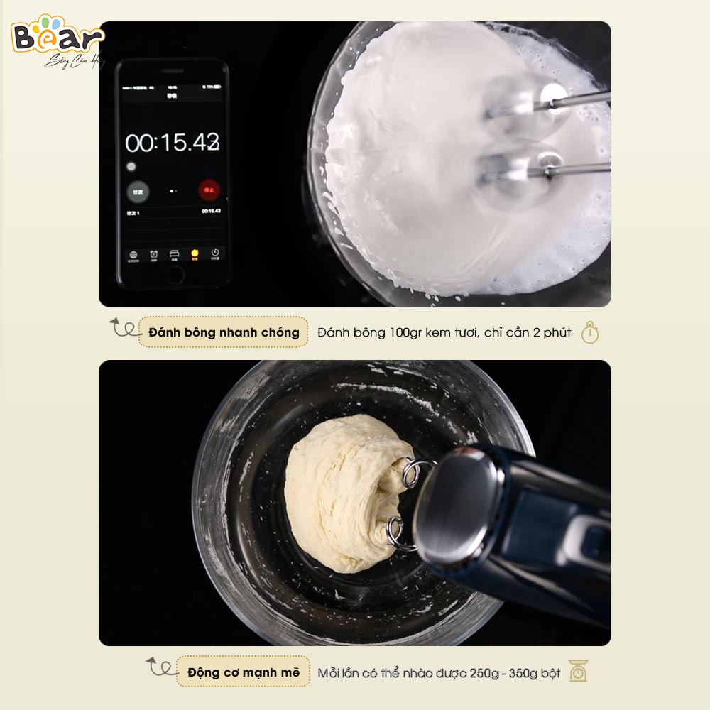 Máy Đánh Trứng Nhào Bột Cầm Tay Bear Công Suất Lớn Làm Bánh Bao, Làm Bánh Kem - HM-B01V1