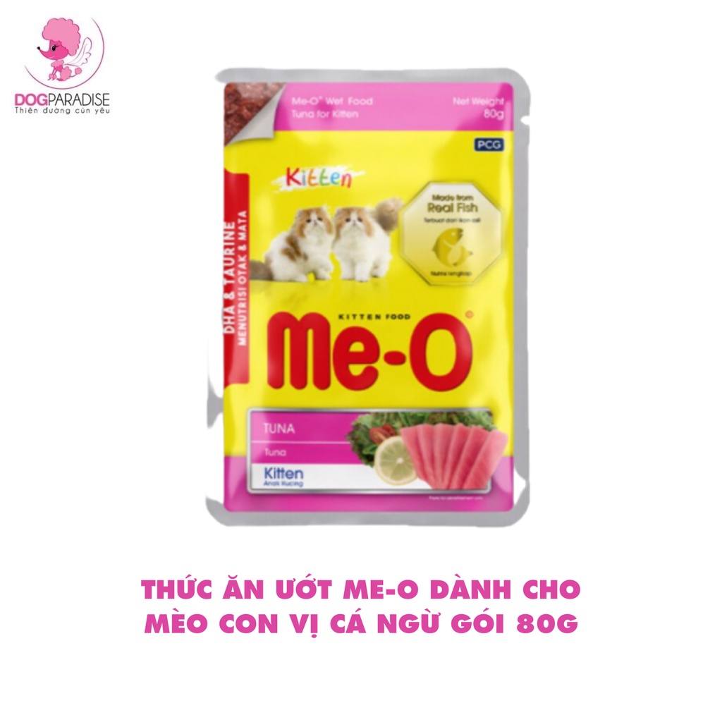 Thức ăn ướt Me-O dành cho mèo con và mèo trưởng thành nhiều hương vị thơm ngon gói 80g - Dog Paradise