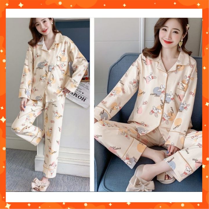 Đồ Bộ Nữ Pijama Tay Dài Quần Dài Cao Cấp Chất Dày Ấm in hình ngộ nghĩnh
