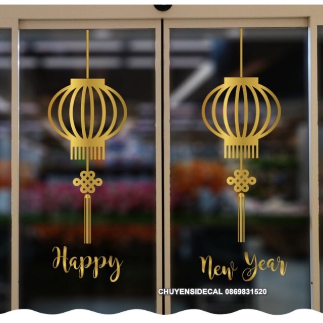Decal dán Tết - Lồng đèn ánh Chữ cực nổi ( Vàng - Đỏ )