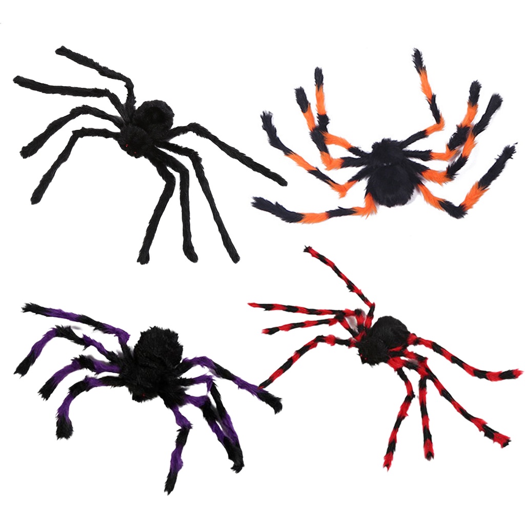 Đồ chơi mô hình nhện phủ lông chân thật dùng trang trí ngôi nhà ma quái tiệc Halloween