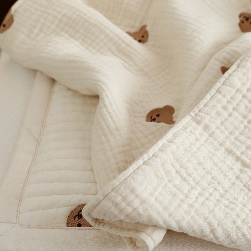 Chăn Xô Muslin Cho Bé Sơ Sinh Hoạ Tiết Hình Gấu Đáng Yêu, Chất Mềm mại,Thấm Hút Mồ Hôi Không Kích Ứng Da Bé-Unun kisd
