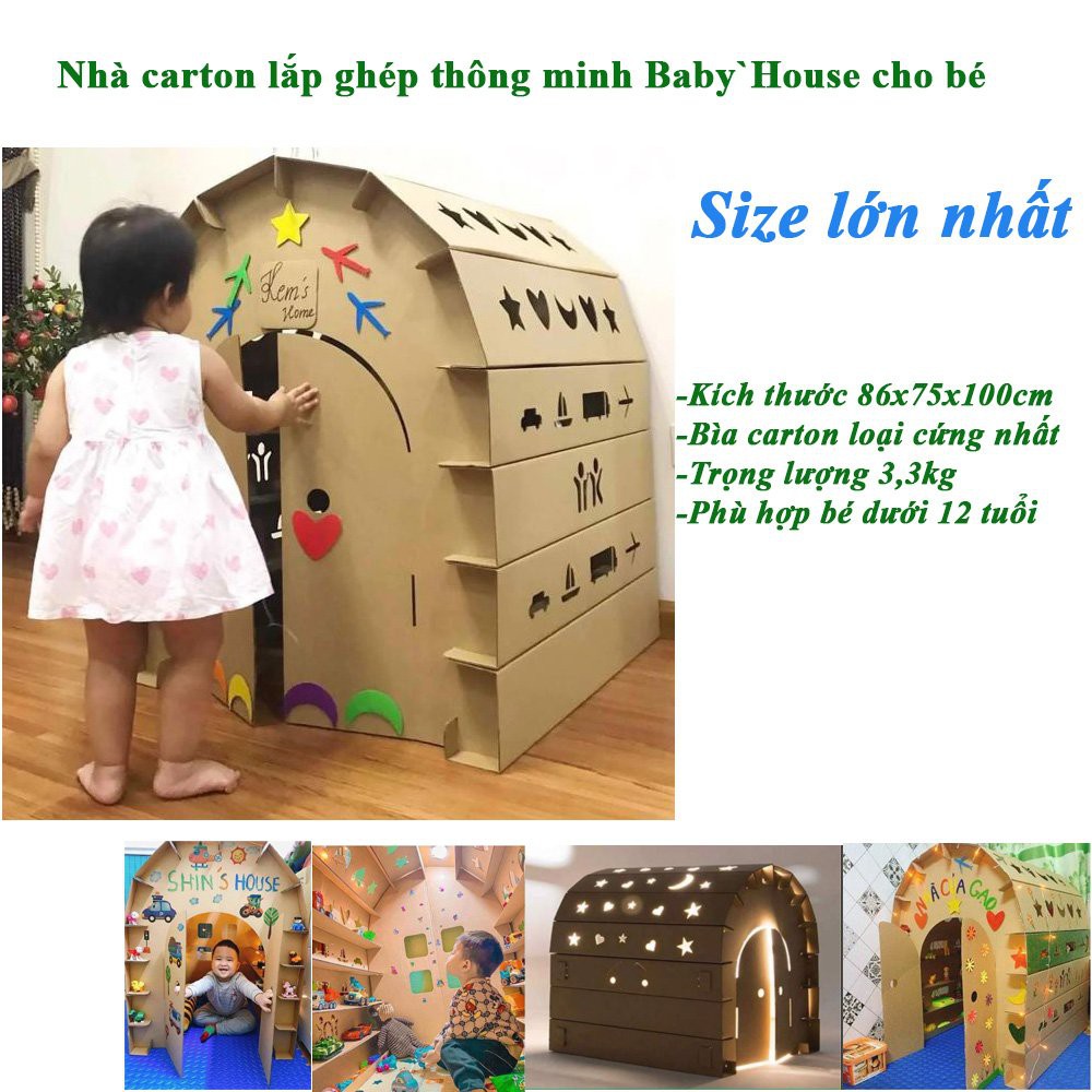 (100x75x85cm) Ngôi nhà đồ chơi bìa carton baby' House lắp ghép thông minh cho bé - An toàn cho sự phát triển của trẻ