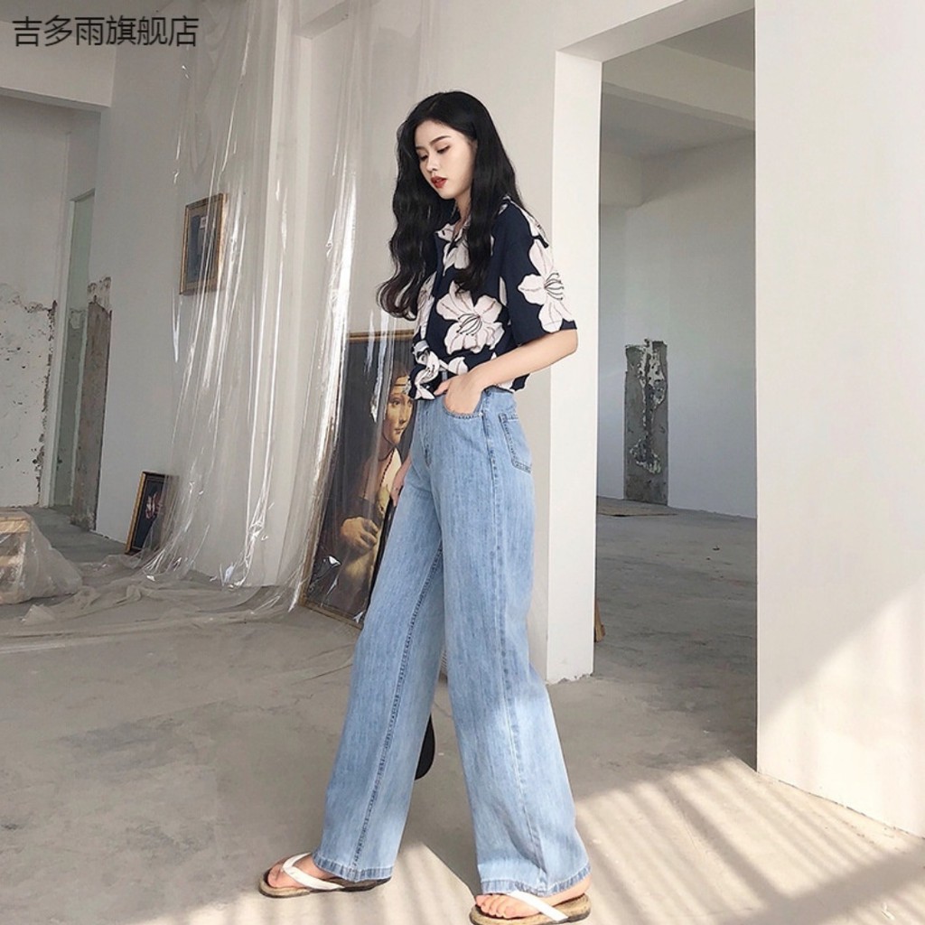 Quần jean nữ ống suông đứng rộng quần bò nữ bigsize lưng cao T18 STORE QJ03