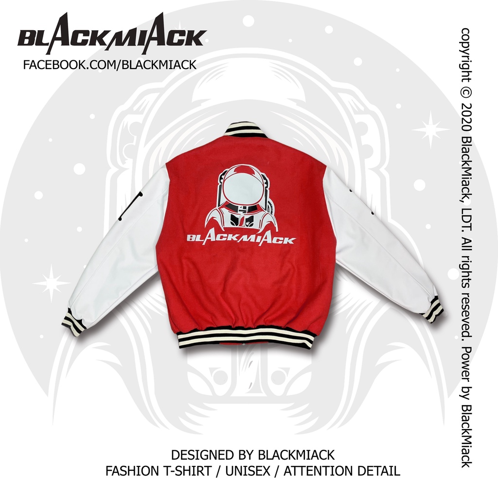 Áo Khoác Bomber Vasity Nỉ dạ, tay Da, Full Thêu màu ĐỎ Nam Nữ- BLACKMIACK Jacket