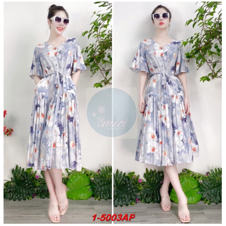 Váy Lanh MICI cao cấp mẫu Midi xòe tay trumpet, váy hoa đi chơi, váy hoa thời trang | BigBuy360 - bigbuy360.vn